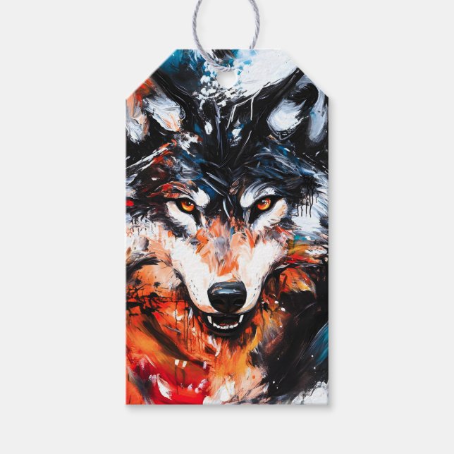 Étiquettes-cadeau Esprit de loup sauvage abstrait (Devant)