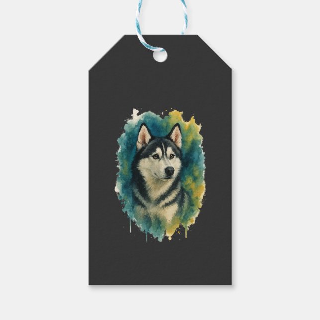Étiquettes-cadeau Esprit Husky Aquarelle Majesté (Devant)