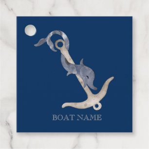 Étiquettes Cadeau Esprit nautique Ancre Dauphin Bleu marine  
