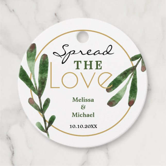 Étiquettes Cadeau Étaler l'amour Mariage Remerciements de verdure (Devant)