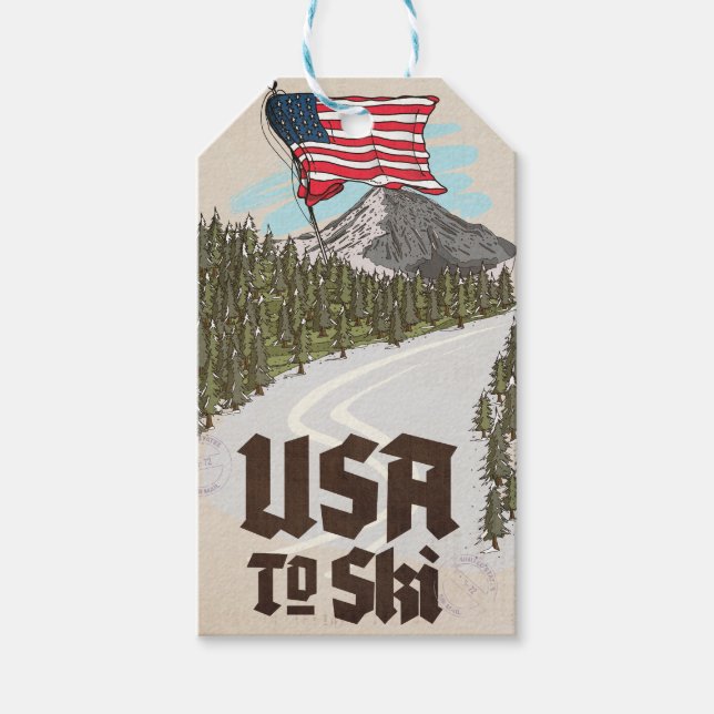 Étiquettes-cadeau États-Unis pour skier (Devant)
