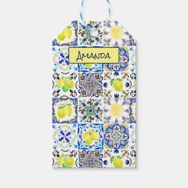 Étiquettes-cadeau Été agrumes siciliens majolica méditerranéenne (Devant)