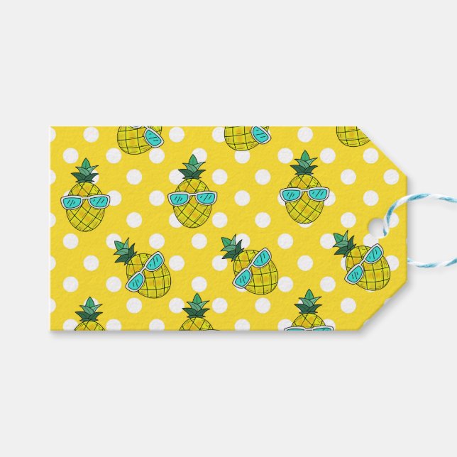 Étiquettes-cadeau Été amusant ananas soleil bain de soleil papier ca (Devant (Horizontal))