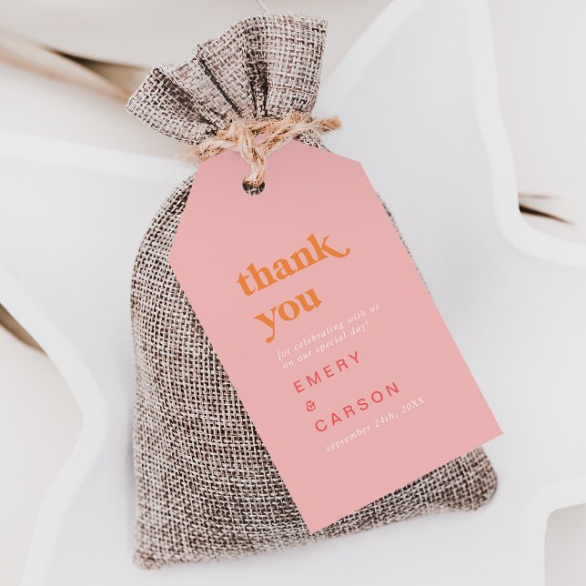 Étiquettes-cadeau Été rétro | Merci rose et orange Favoriser (Créateur téléchargé)
