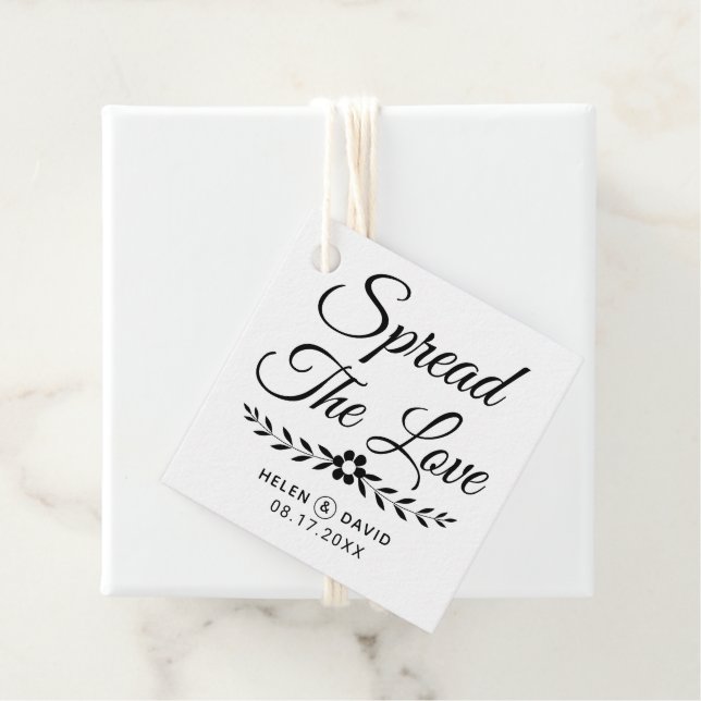 Étiquettes Cadeau Étendre la typographie noire de l'amour, mariage d (En situation)