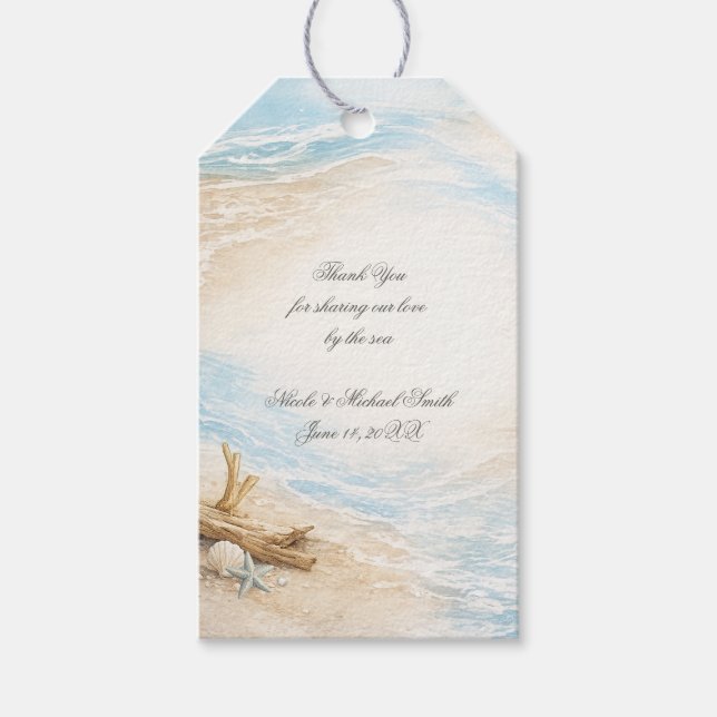 Étiquettes-cadeau Eterntal Tides Coastal Watercolor Beach Wedding (Devant)