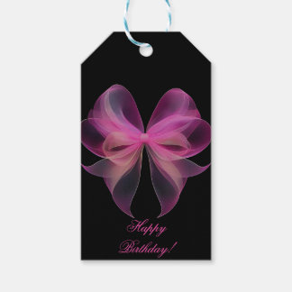 Étiquettes-cadeau Ethereal rose Tulle Bow sur Black Joyeux anniversa