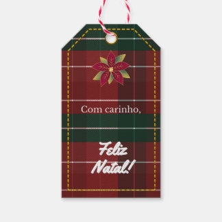 Étiquettes-cadeau Etiqueta de Natal Xadrez Vermelho e Verde Poinsett