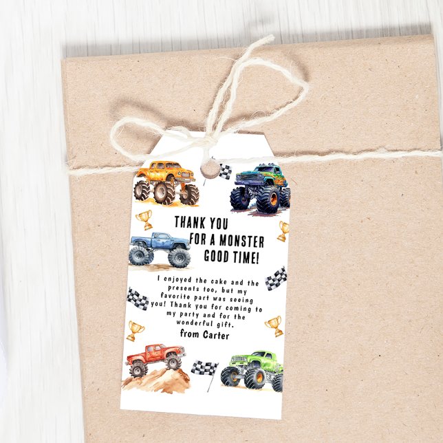 Étiquettes-cadeau Étiquette-cadeau Merci d'anniversaire du camion Mo (Créateur téléchargé)