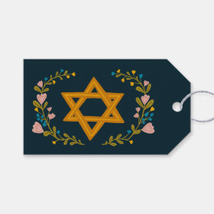 Étiquettes-cadeau Étoile de David Dessin Floral Hanukkah Personnalis