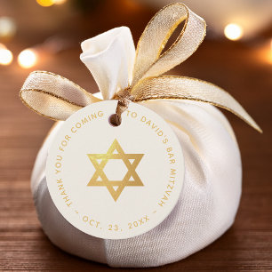 Étiquettes Cadeau Étoile de David en or faux Bar ou Bat Mitzvah Ivoi