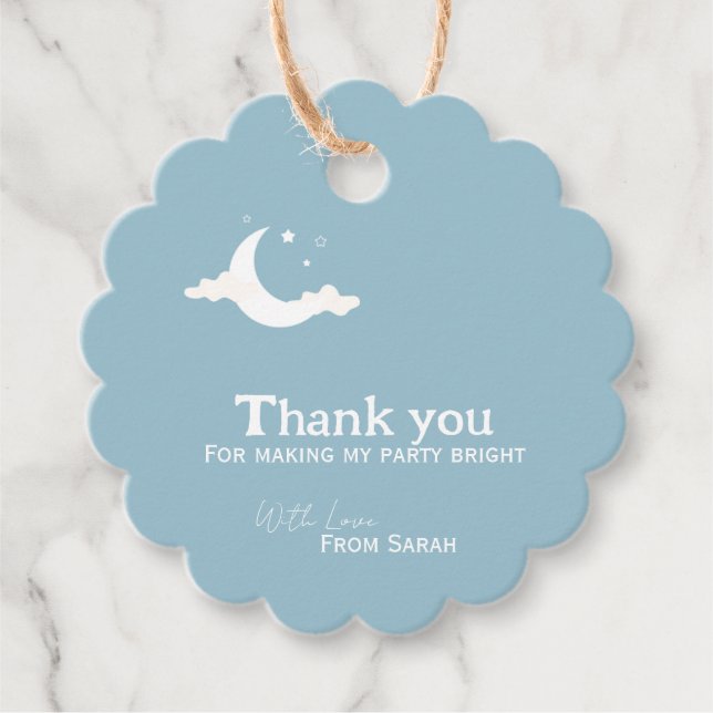 Étiquettes Cadeau Étoile de lune rétro de Baby shower de Merci perso (Devant)