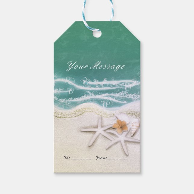 Étiquettes-cadeau Étoile de mer sur la plage Eau de mer teintée Fave (Devant)