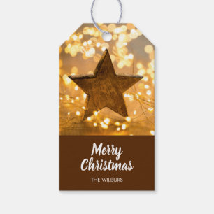 Étiquettes-cadeau Étoile rustique et lumières de Noël