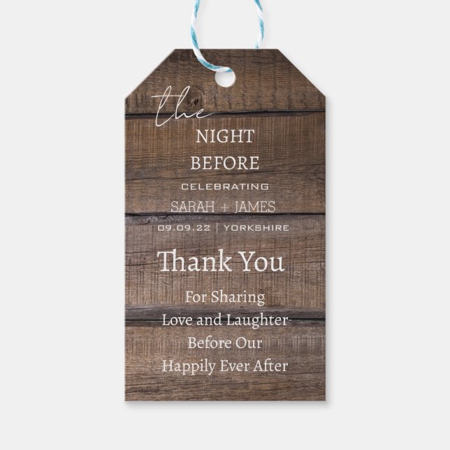 Étiquettes-cadeau Étoile Rustique La Nuit Avant Le Mariage Merci (Devant)