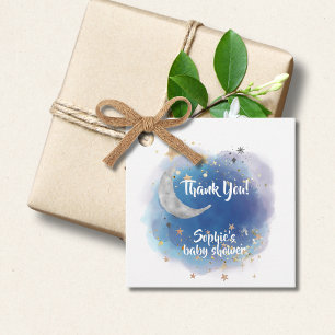 Étiquettes Cadeau Étoiles Céleste De Lune, Royal Bleu Et Or Abstrait