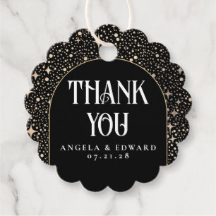 Étiquettes Cadeau Étoiles Célestes Mariage Noir Merci