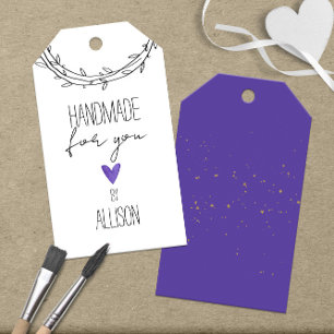 Étiquettes-cadeau Étoiles & Cœur Violet Faits Main Pour Vous 🎁