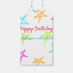 Étiquettes-cadeau Etoiles colorées heureux anniversaire ajouter nom