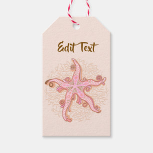 Étiquettes-cadeau Étoiles de mer et motif pastel rose corail