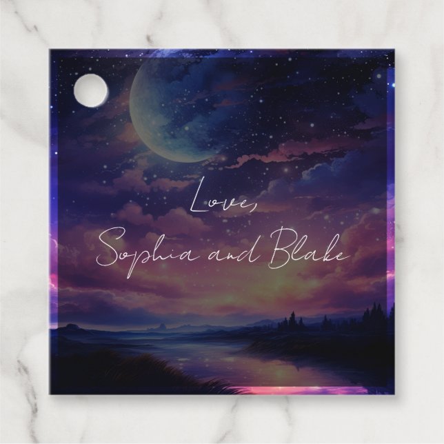 Étiquettes Cadeau Étoiles de Pleine lune céleste Mariage personnalis (Devant)