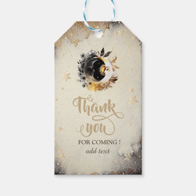 Étiquettes-cadeau Étoiles d'or céleste lunes foncées (Devant)