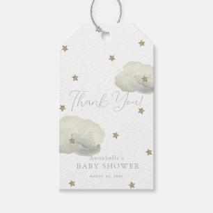 Étiquettes-cadeau Etoiles d'or et nuages Baby shower Merci