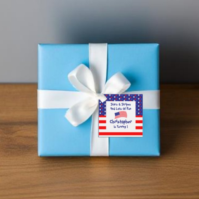 Étiquettes Cadeau Étoiles et rayures 1er anniversaire (Créateur téléchargé)
