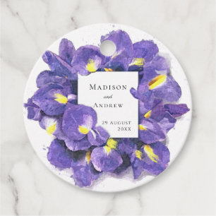 Étiquettes Cadeau Étonnant violet Irises Aquarelle Floral Mariage