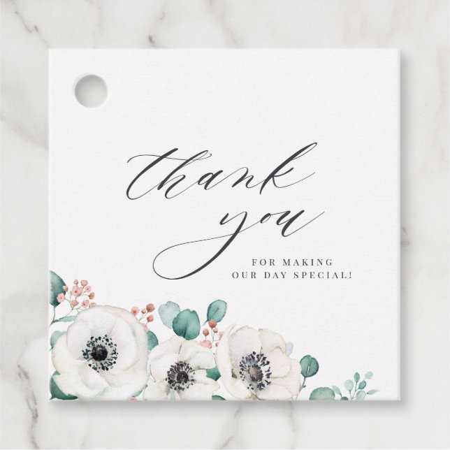 Étiquettes Cadeau Eucalyptus anemone floral merci mariage (Devant)