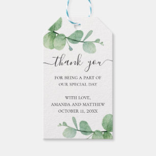 Étiquettes-cadeau Eucalyptus aquarelle. Remerciement de mariage élég