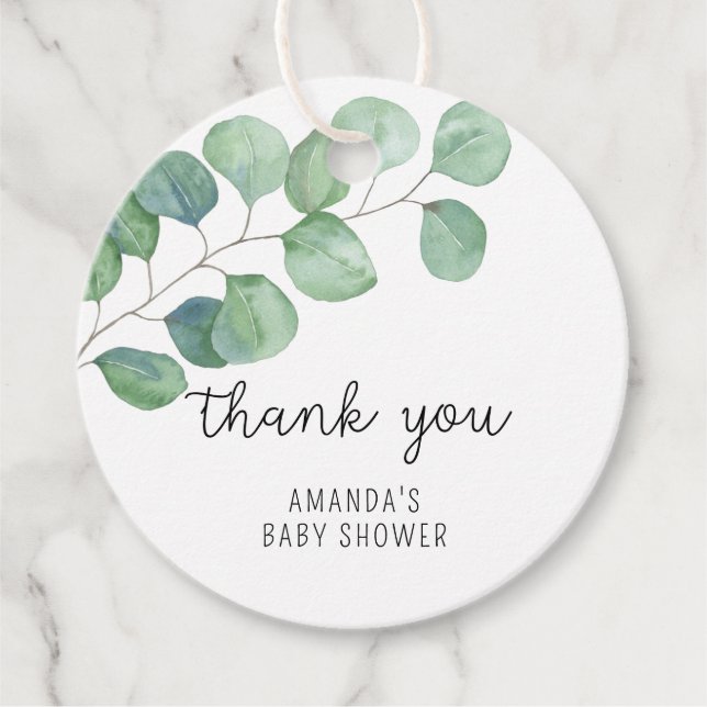 Étiquettes Cadeau Eucalyptus - Baby shower merci (Devant)