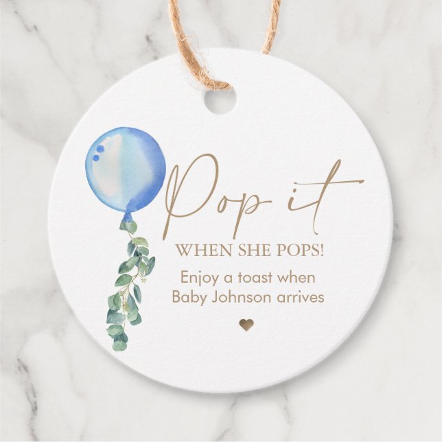 Étiquettes Cadeau Eucalyptus Ballon Bleu Pop It Quand Elle Pop (Devant)