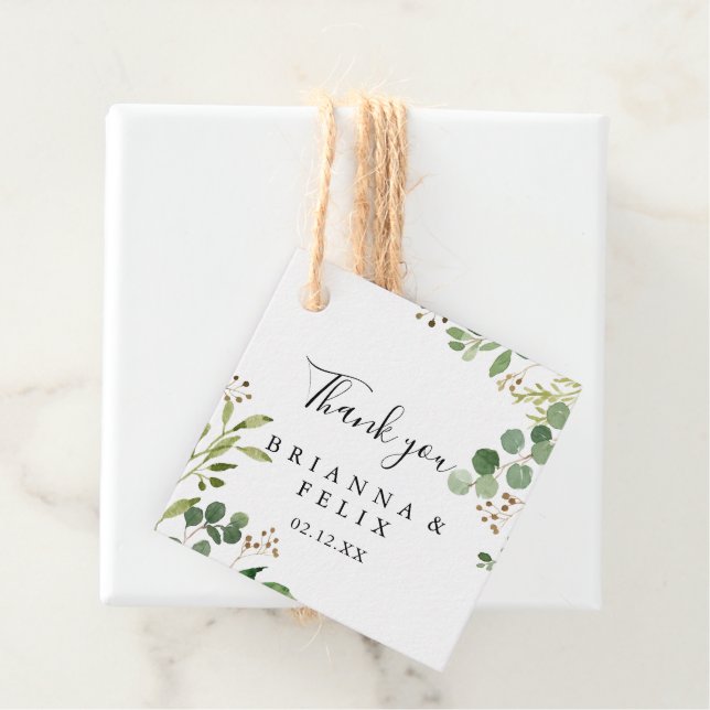 Étiquettes Cadeau Eucalyptus Brown simple Mariage floral (En situation)