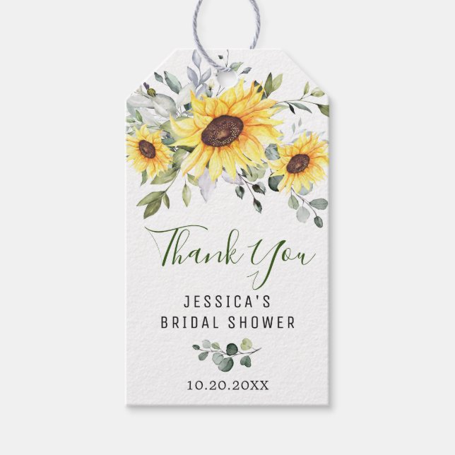 Étiquettes-cadeau Eucalyptus élégant Tournesols Favori Merci (Devant)