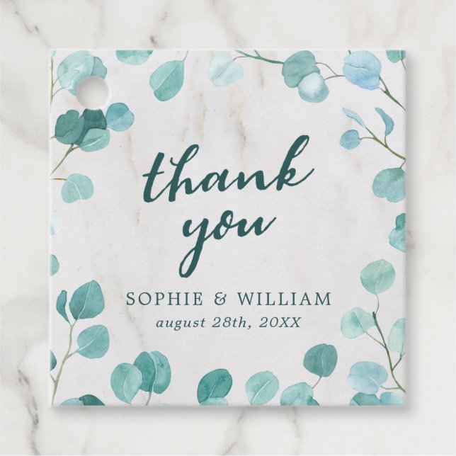 Étiquettes Cadeau Eucalyptus et Merci de marbre (Devant)