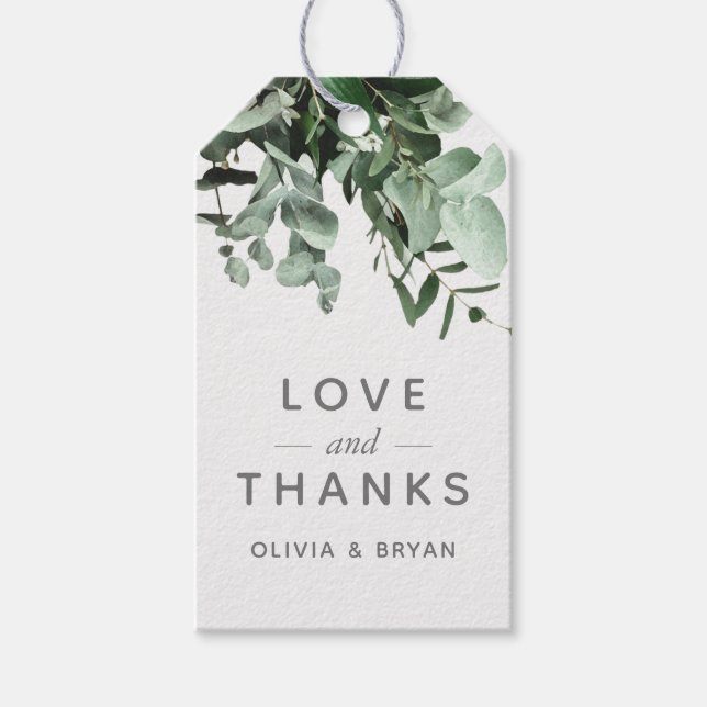 Étiquettes-cadeau Eucalyptus et verdure Aime et merci (Devant)