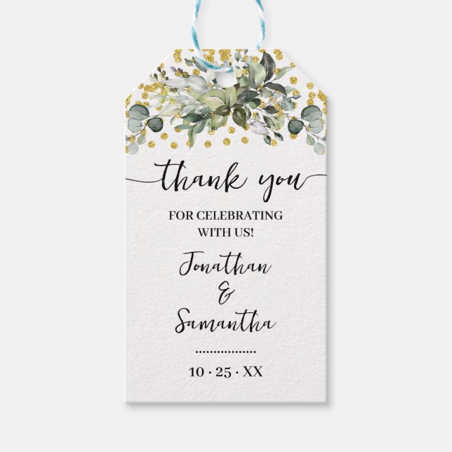 Étiquettes-cadeau Eucalyptus Gold Parties scintillant Wedding shower (Devant)
