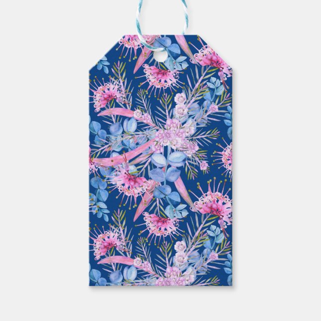 Étiquettes-cadeau Eucalyptus Grevillea Bleu Et Rose (Devant)
