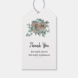 Étiquettes-cadeau Eucalyptus Mariage - Aquarelle Verdure Monogramme