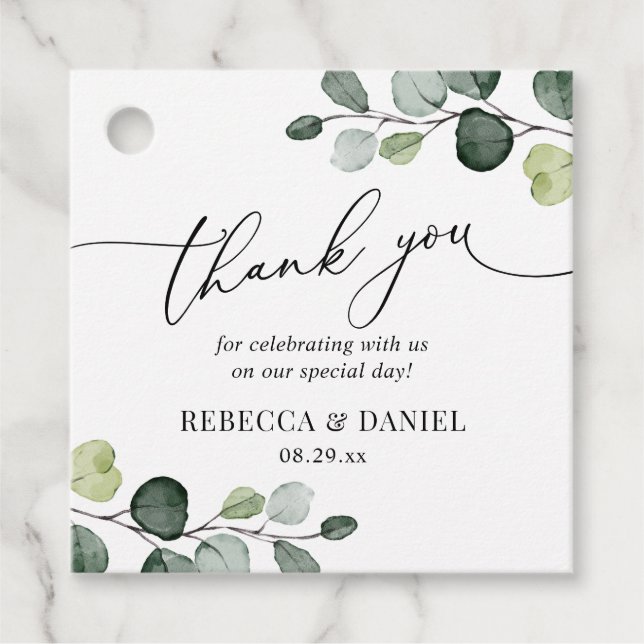 Étiquettes Cadeau Eucalyptus Merci rustique (Devant)