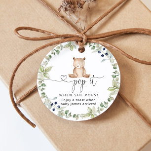 Étiquettes Cadeau Eucalyptus ours Pop quand elle éclate Baby Shower