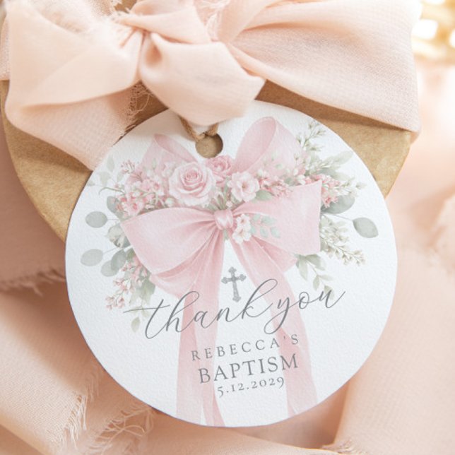 Étiquettes Cadeau Eucalyptus Rose Baptême Merci (Créateur téléchargé)
