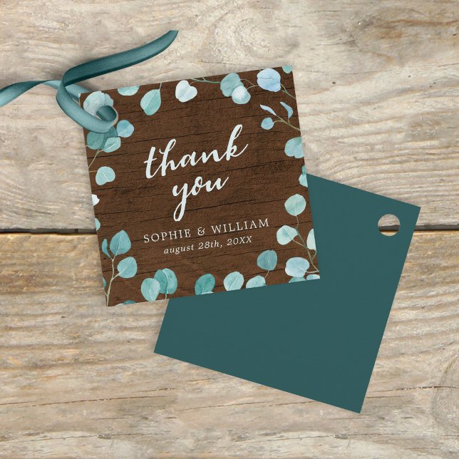 Étiquettes Cadeau Eucalyptus rustique et Merci en bois Brown (Créateur téléchargé)