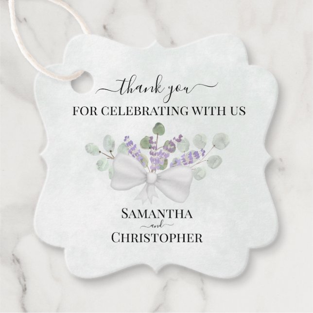 Étiquettes Cadeau Eucalyptus rustique & Merci Mariage Lavande (Devant)