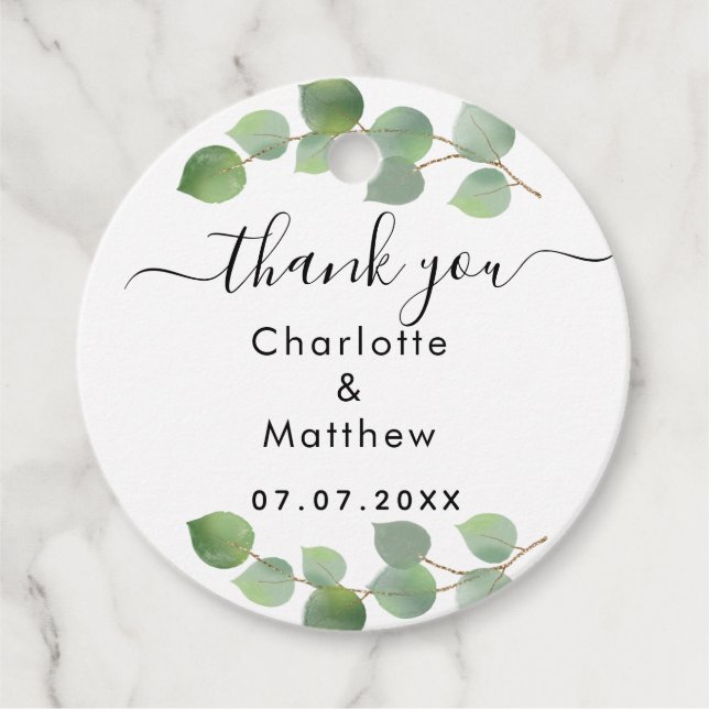 Étiquettes Cadeau Eucalyptus verdure merci mariage (Devant)