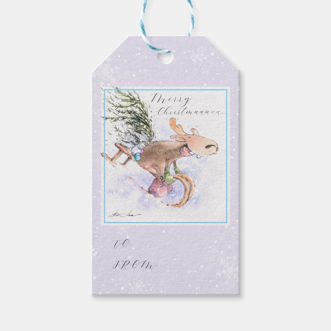 Étiquettes-cadeau EVE Peint renne de Noël et lapin (Devant)