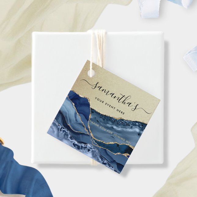 Étiquettes Cadeau Evénement, Elegant Gold et Blue Agate Favoriser le (Créateur téléchargé)