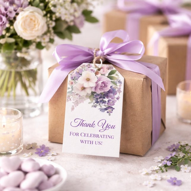 Étiquettes-cadeau Event Guest Elegant Purple Floral Thank You (Créateur téléchargé)