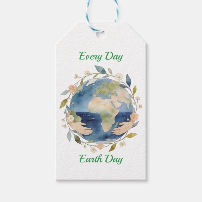 Étiquettes-cadeau Every Day Earth Day Floral Globe With Hands (Devant)